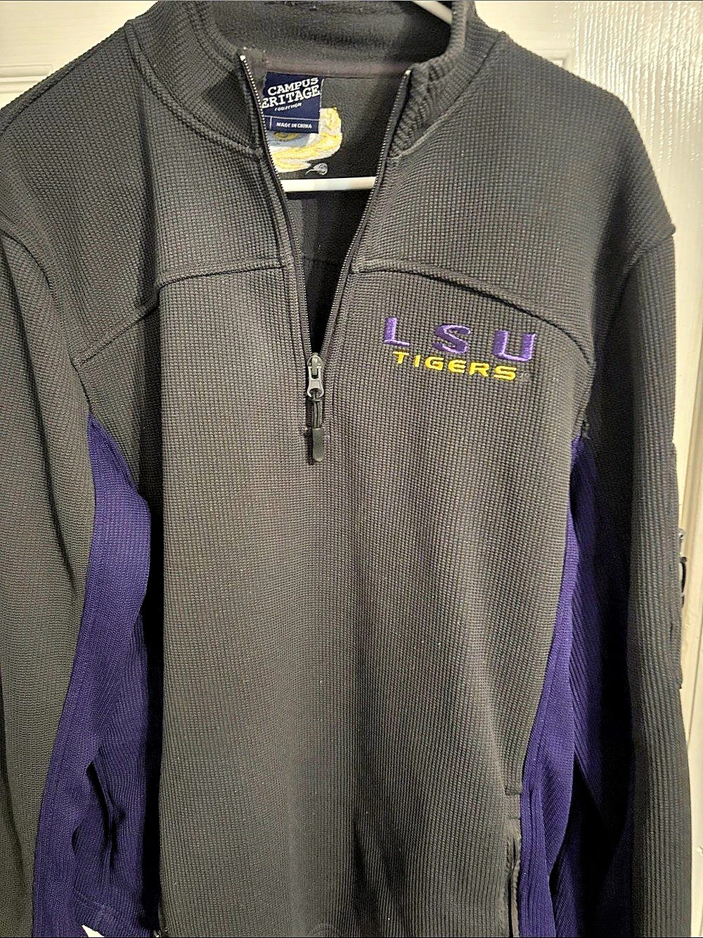 Campus Heritage Men's Quarter-Zip Pullover in Black & Purple Size Medium